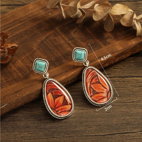 Southwestern turquoise resin earrings - Picture 4 of 6